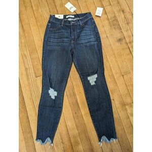 Encore womens Size 7 High Rise Shark Bite Skinny Stretch Denim Blue Jeans NWT